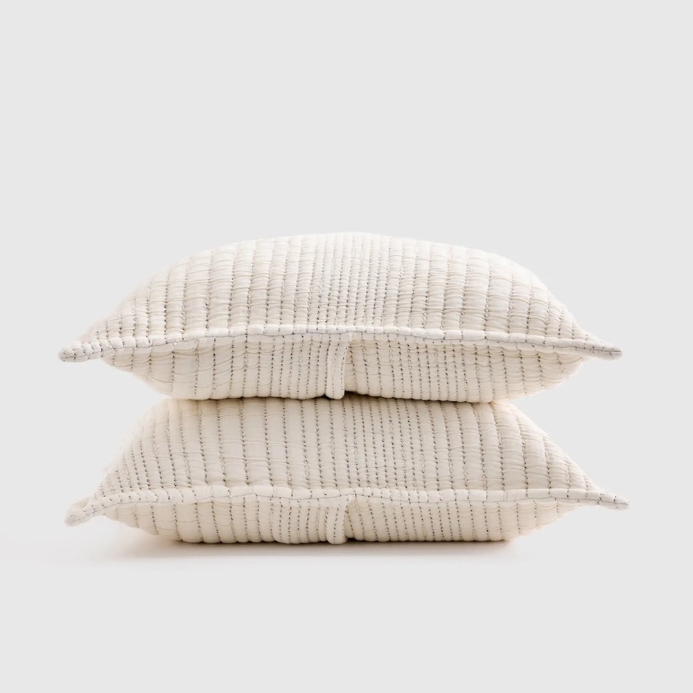NWT QUINCE Organic Cotton Channel Stitch Sham Set Standard Undyed 7059